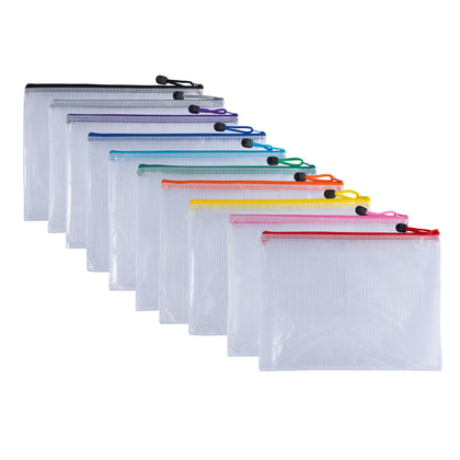 Pack of 12 A5 Light Blue PVC Mesh Zip Bags