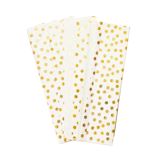 20 x Pack of 10 Polka Dots Luxury Gold Metallic Plastic-Free 18gsm Tissue Paper Sheets 50x70cm - Patterned Tissue Paper for Xmas, New Year, Party, Wedding, Birthday Packing Present Gift Box DIY Art Crafts