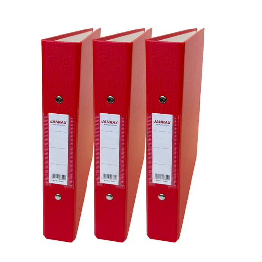 Pack of 3 A5 Red Paper Over Board Ring Binders by Janrax