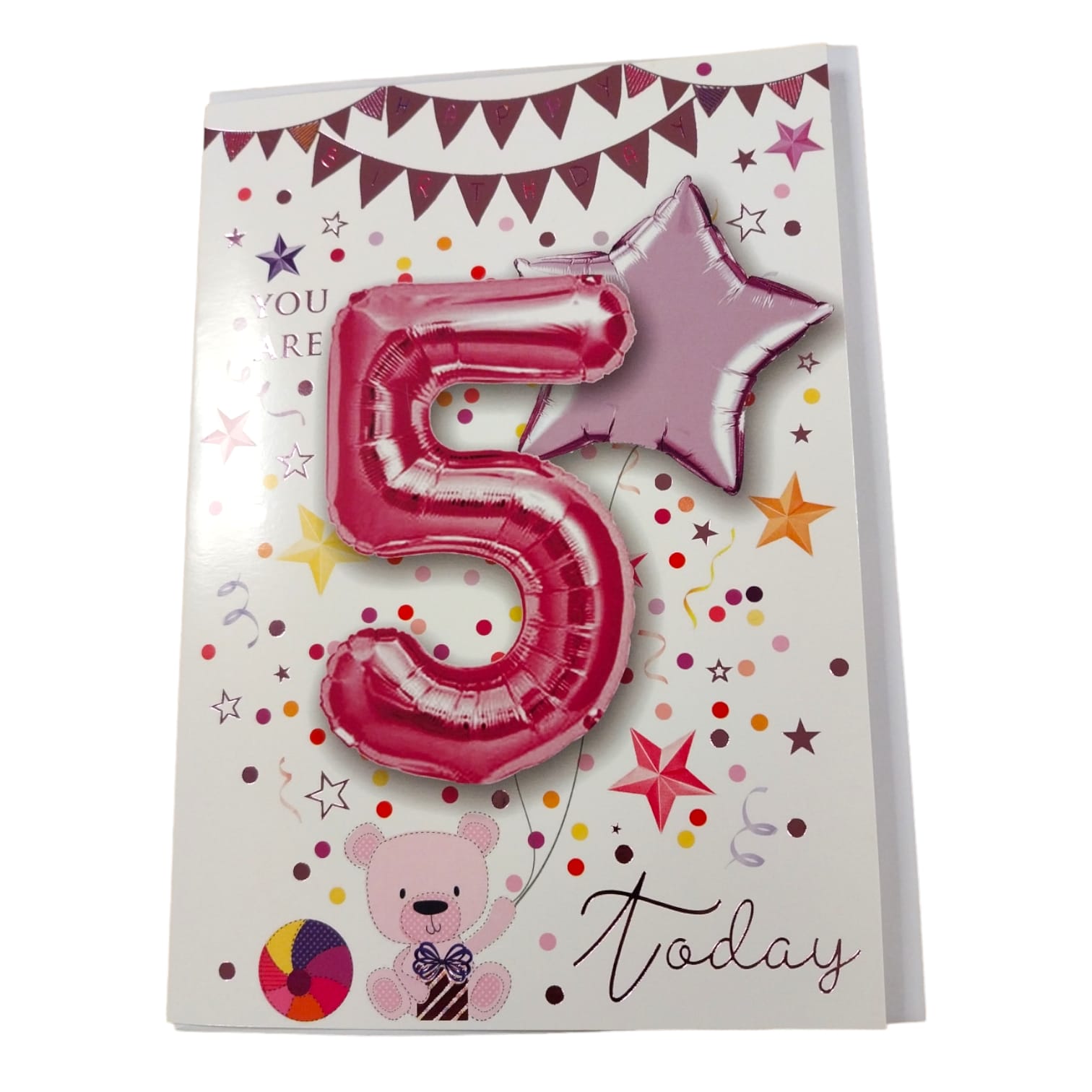 Carte D'anniversaire 'Today You're 5' Little Girl And Bear - Candy Club, Neuve