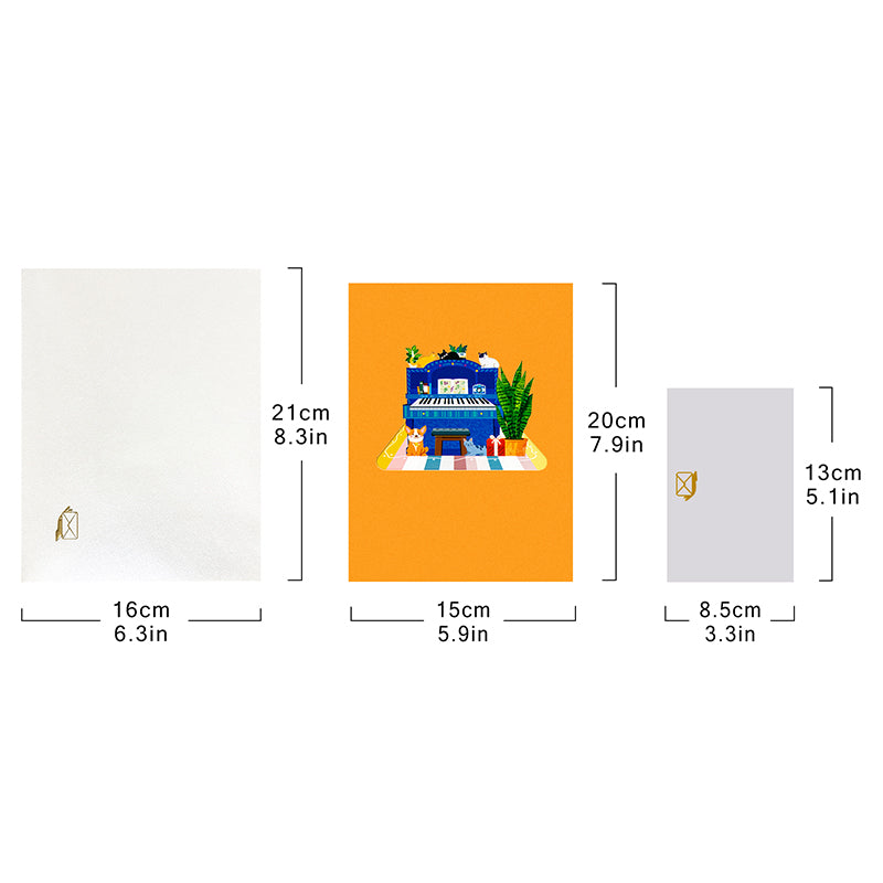 Piano & Cats Scene Whimsical 3D Pop Up Greeting Card