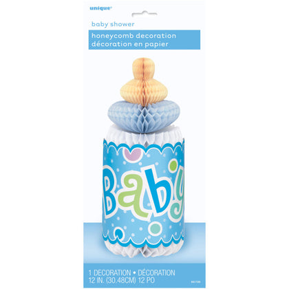 Blue Dots Baby Shower Bottle Shaped Honeycomb Decoration, 12