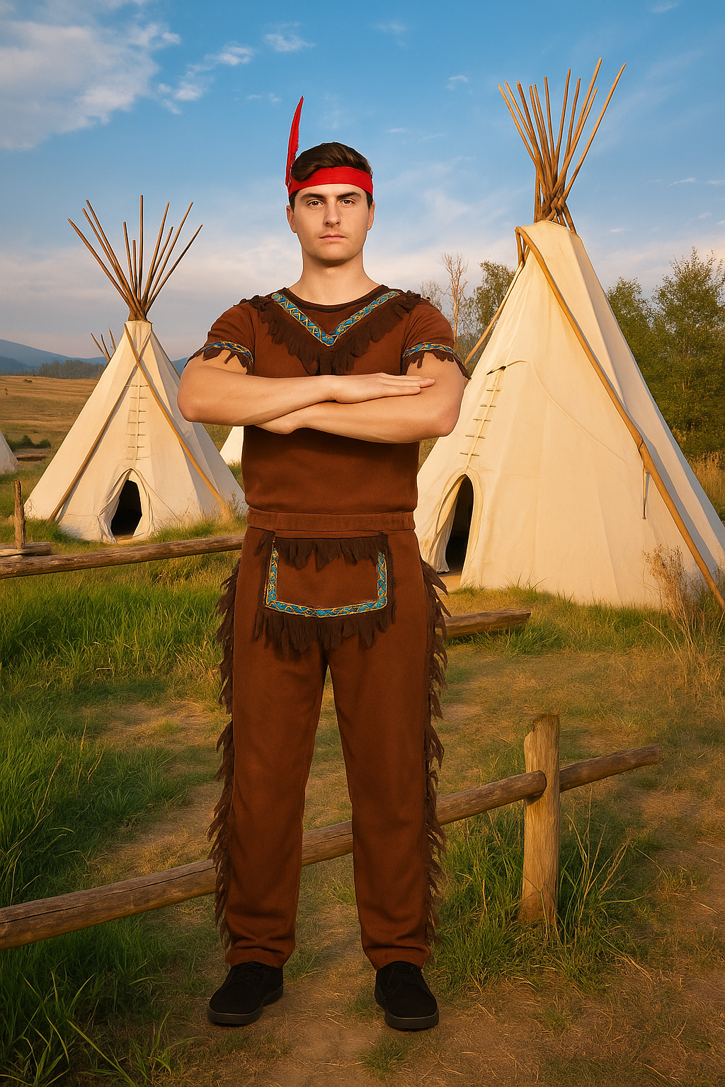Adult Red Indian Fancy Dress Costume