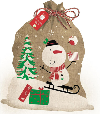 Snowman Design Printed Hessain Christmas Sack