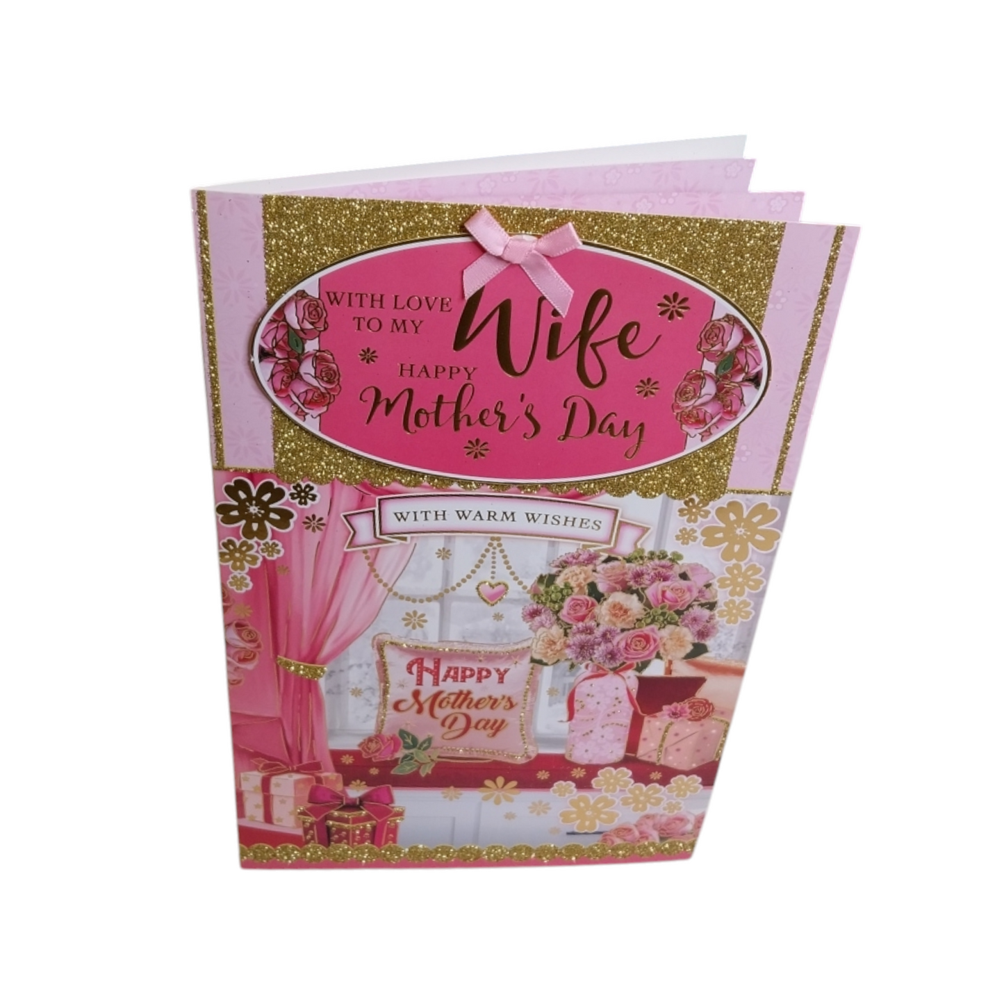 To My Wife Lovely Pink Colour Window Design Mother's Day Card