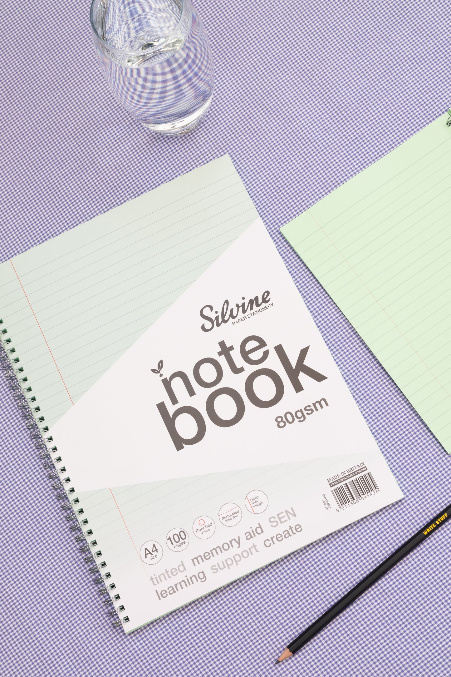 A4+ 100 Pages Twin Wire SEN Green Paper Dyslexia Notebook - Lined with Margin