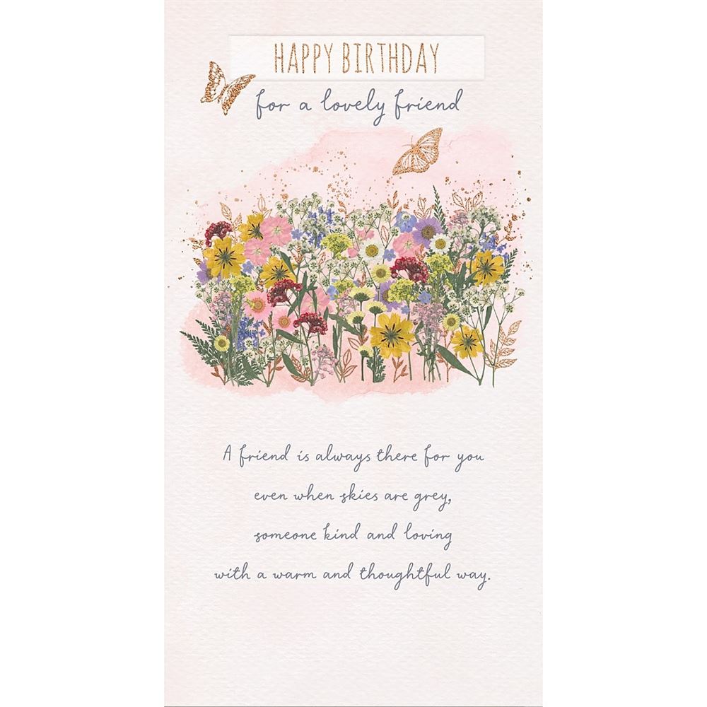 Floral Design with Butterflies Lovely Friend Birthday Card
