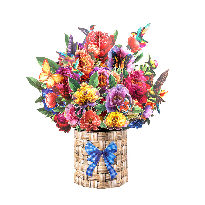 Hummingbird Haven Basket of Blooms 3D Pop Up Card - Mother's Day Birthday Wedding Anniversary 