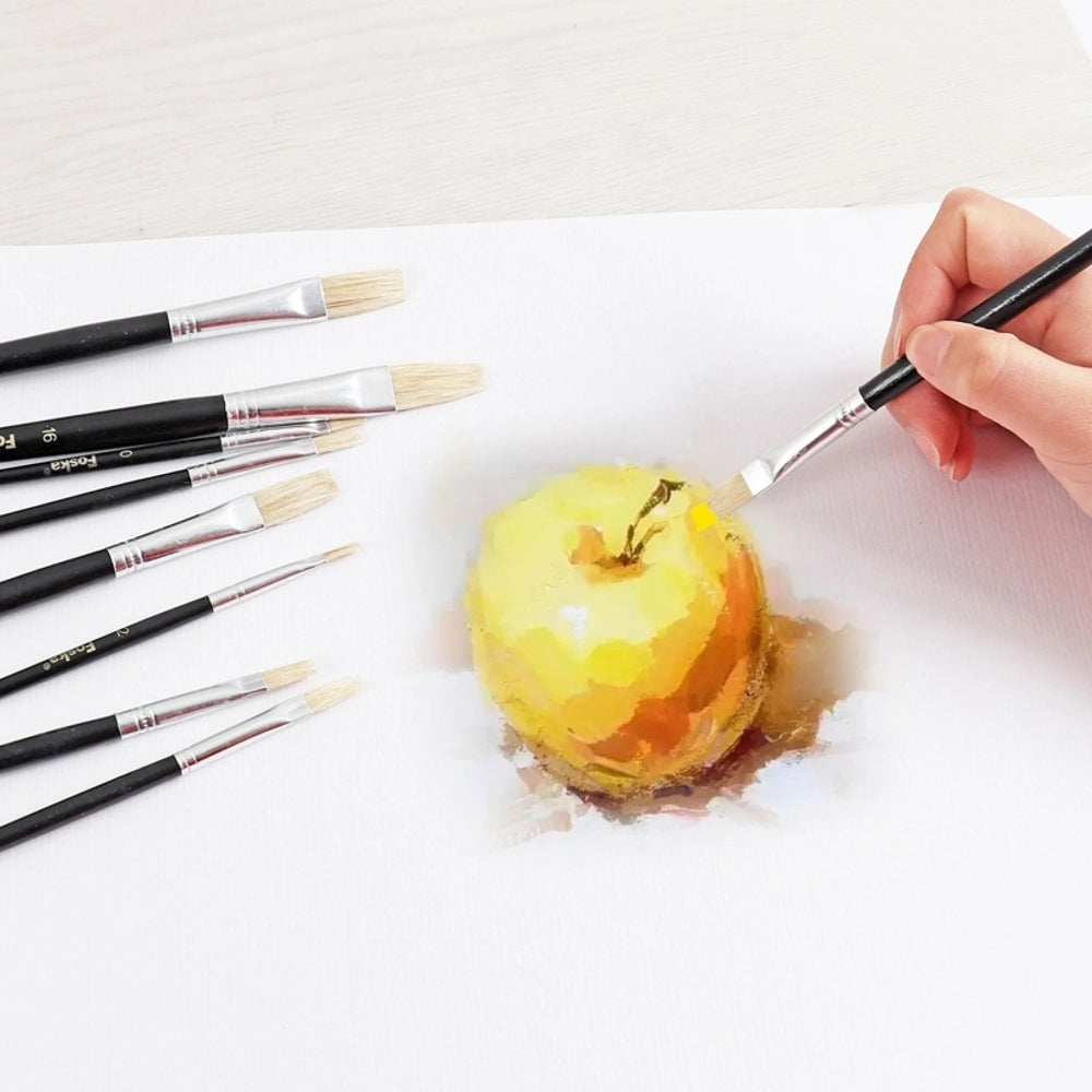 Pack of 9 Assorted Size Wooden Handle Bristle Hair Artist Paint Brush Set