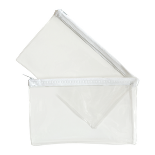 Pack of 2 Janrax 8x5" White Zip Clear Exam Pencil Cases