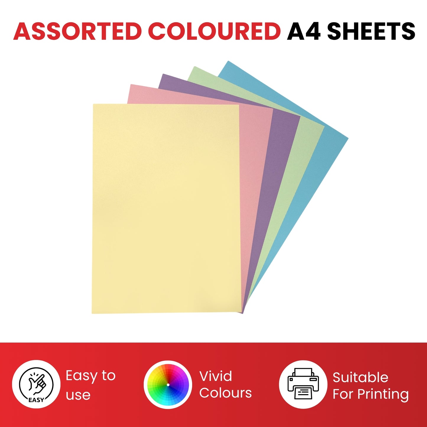 Pack of 2000 A4 Assorted Pastel Coloured Card 160gsm Sheets