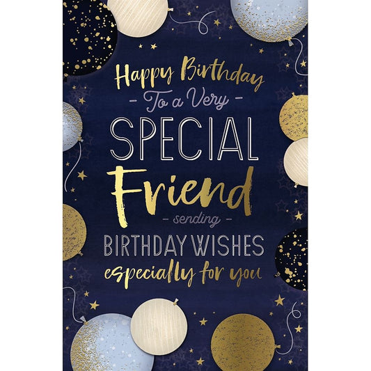 Blue and Gold Balloon Design Friend Birthday Card