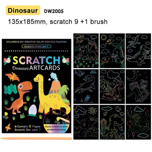 Dinosaur Theme 9 Pages Art Creative Scratch Painting Book with Scratch Pen