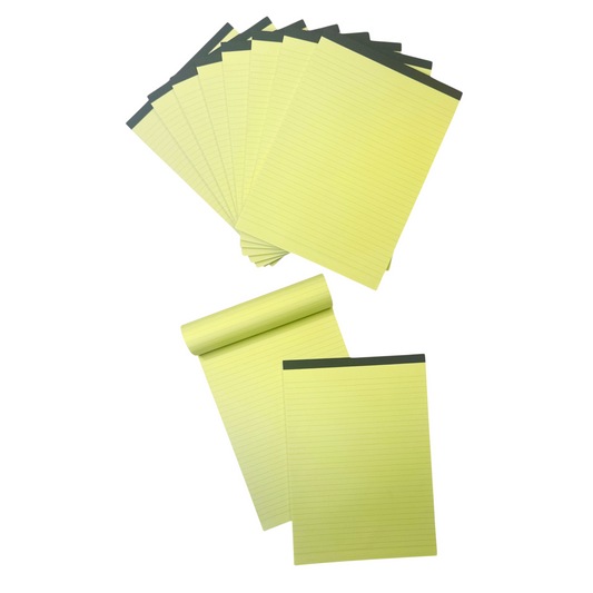 Pack of 10 160 Pages A4 Yellow Feint Ruled Board Back Memo Pads