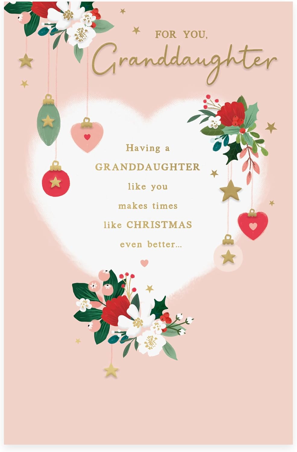 Heart With Baubles Design Granddaughter Christmas Card