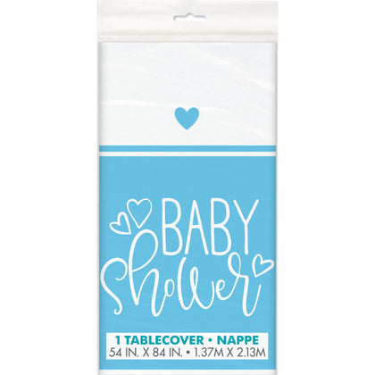 Blue Hearts Baby Shower Rectangular Plastic Table Cover, 54