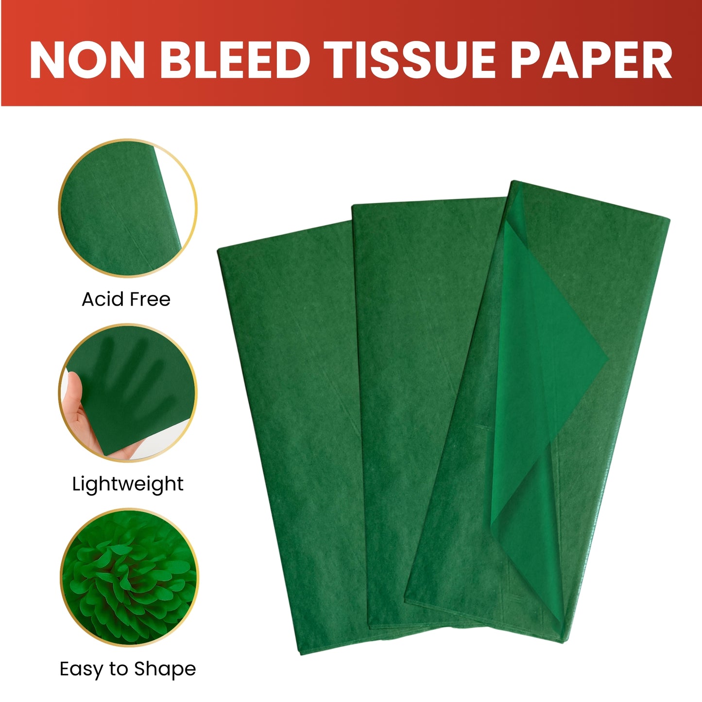 Pack of 10 Dark Green Acid Free 50 x 70cm Tissue Paper Sheets