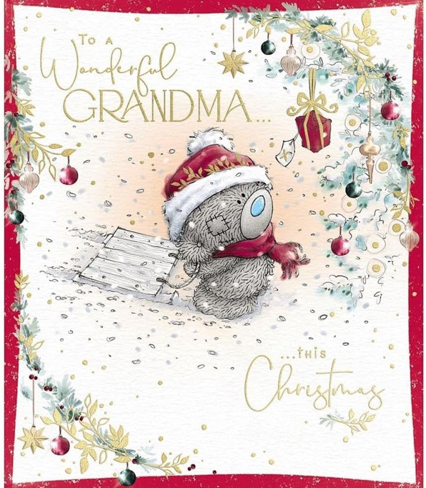 Bear Pulling Sledge Wonderful Grandma Christmas Card