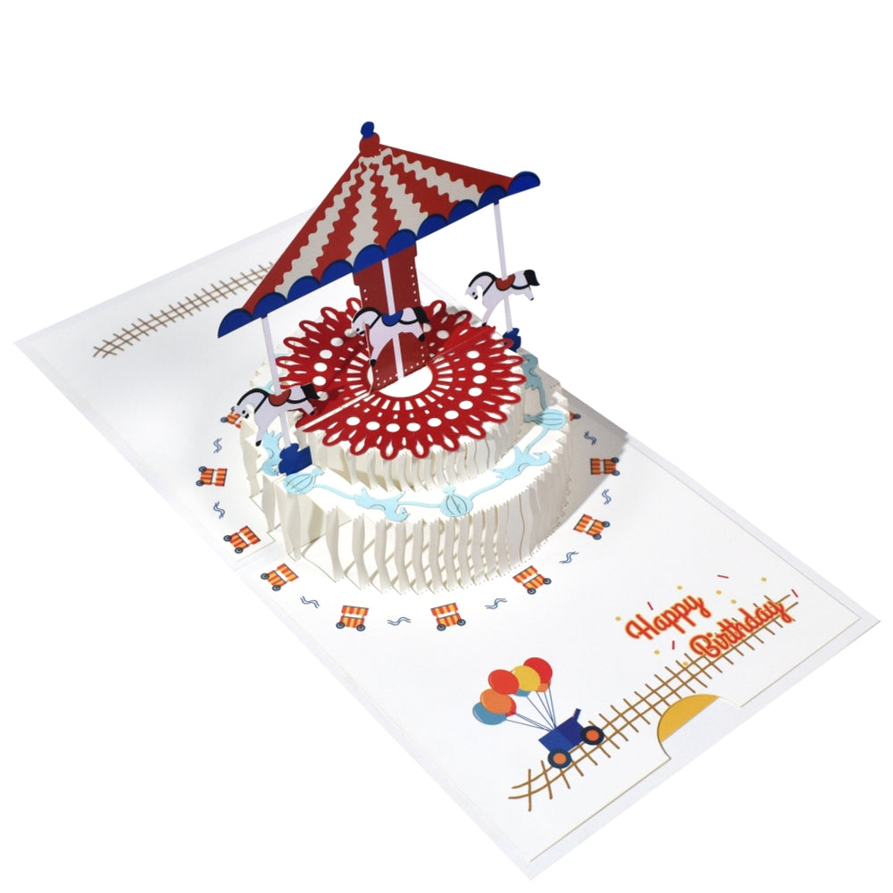 Carousel Spinning Cake Design 3D Pop Up Birthday Card