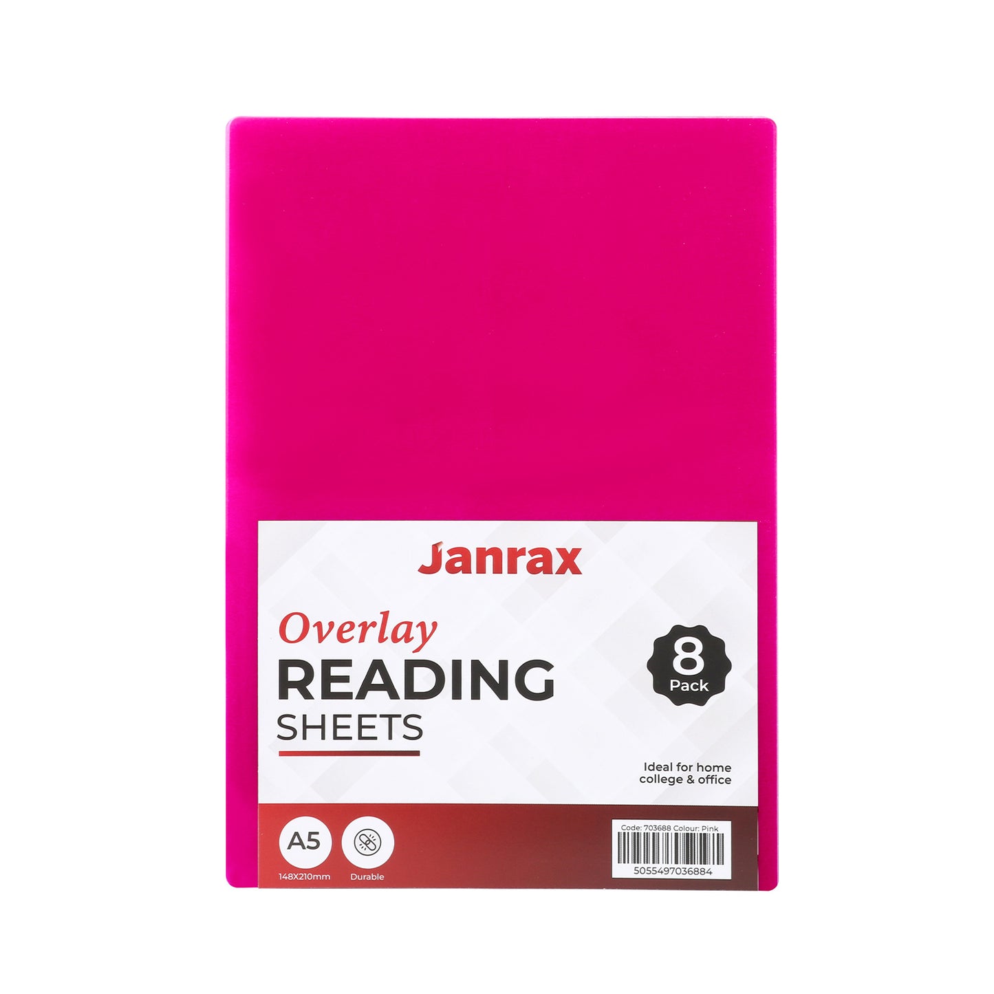 Pack of 16 A5 Plain Pink Dyslexia Overlay Reading Sheets – PET Material, Rounded Corners
