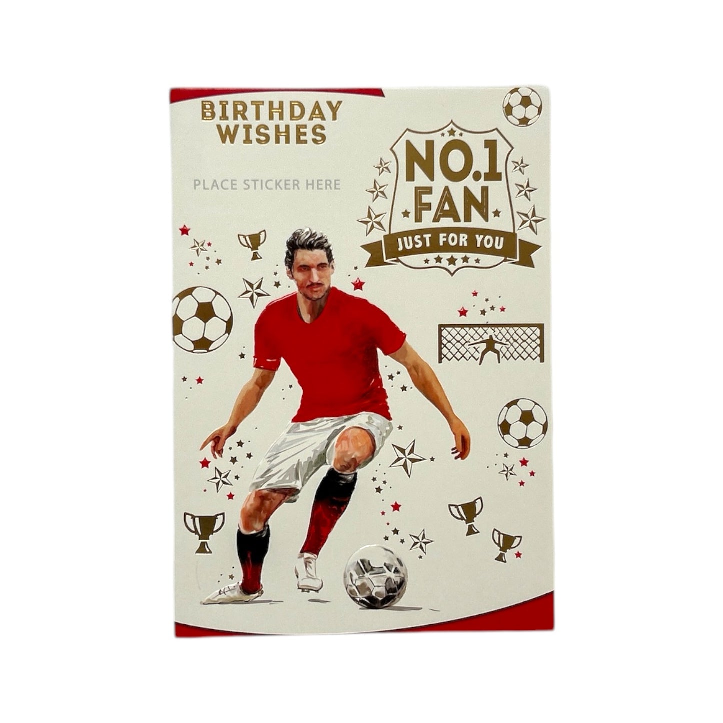 A Man In Red and White Soccer Uniform Customized Male Birthday Card