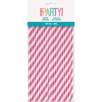 Pack of 40 Hot Pink Striped Paper Straws