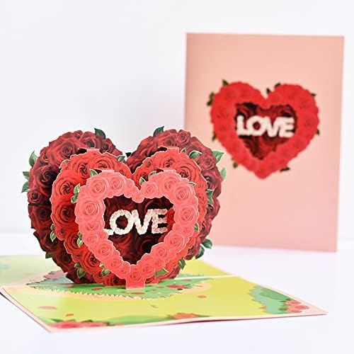 Triple Rose Heart "LOVE" 3D Pop Up Greeting Card