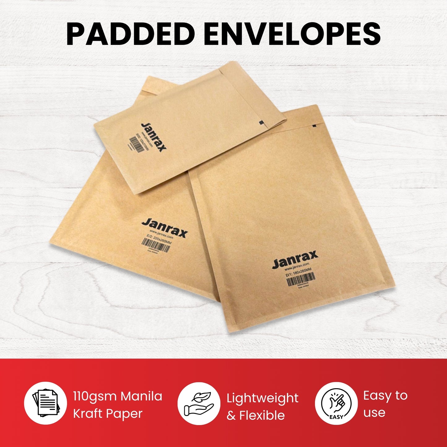 Pack of 100 Bubble Lined Size 7/K Padded Brown Postal Envelopes by Janrax