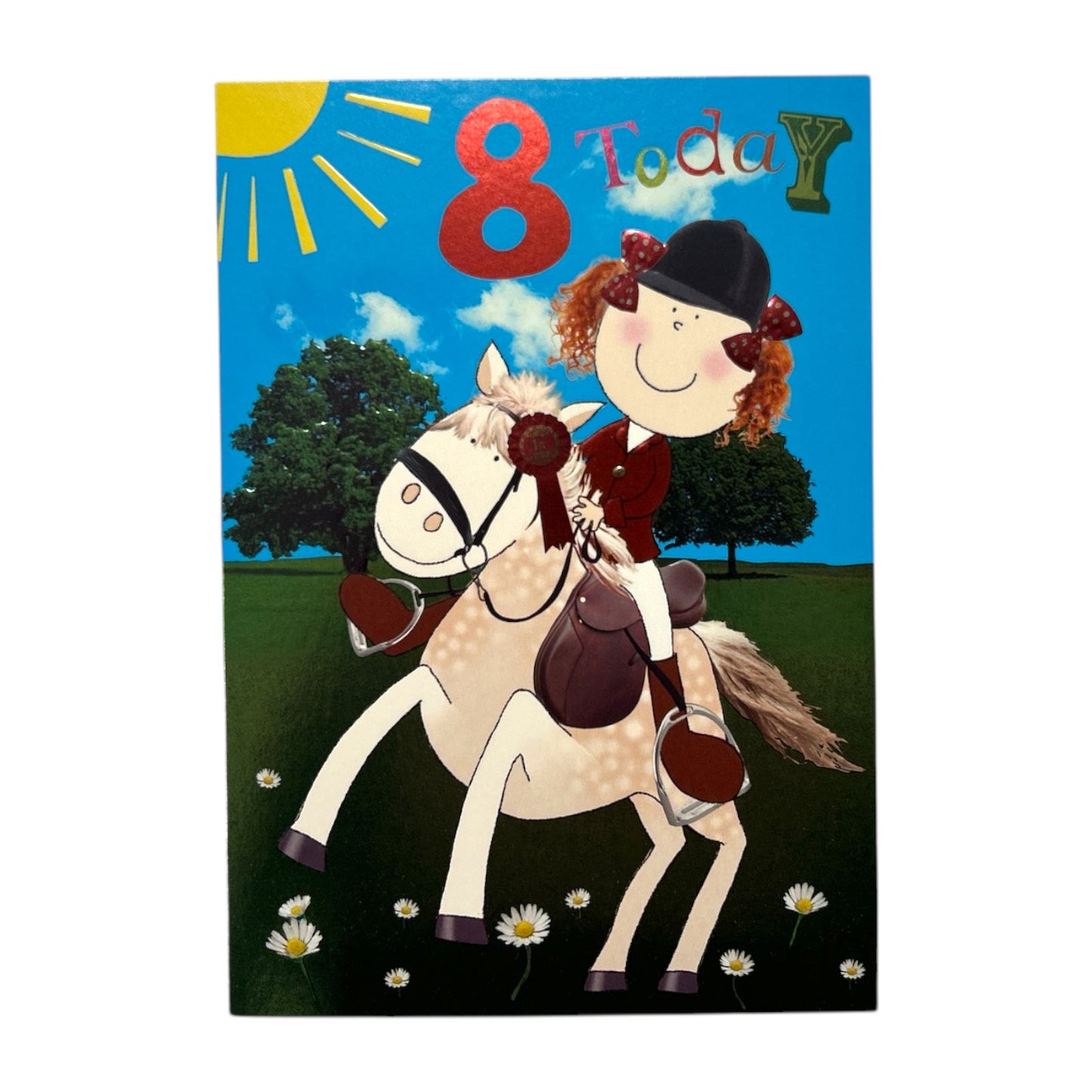 Age 8 Juvenile Girl Riding a Horse Birthday Card