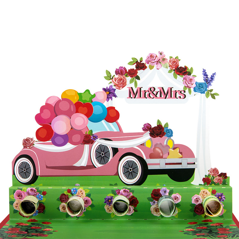 MR & MRS Rose Wedding Wishes Pop Up Greeting Card Hidden Gift Card Slot