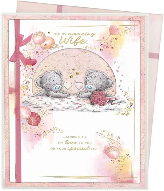 Bears with Wine Glasses Wife Birthday Boxed Handmade Card