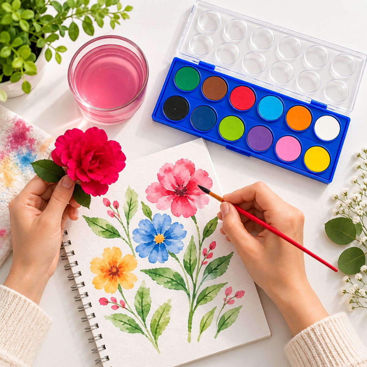 6 Sets of 12 Solid Watercolour With Brush in Plastic Case