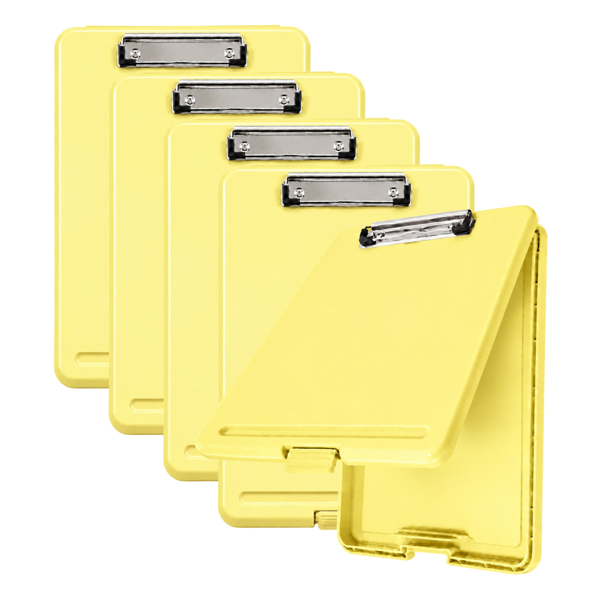 Pack of 5 A4 Pastel Yellow Plastic Clipboard Box File - Storage Filing Case