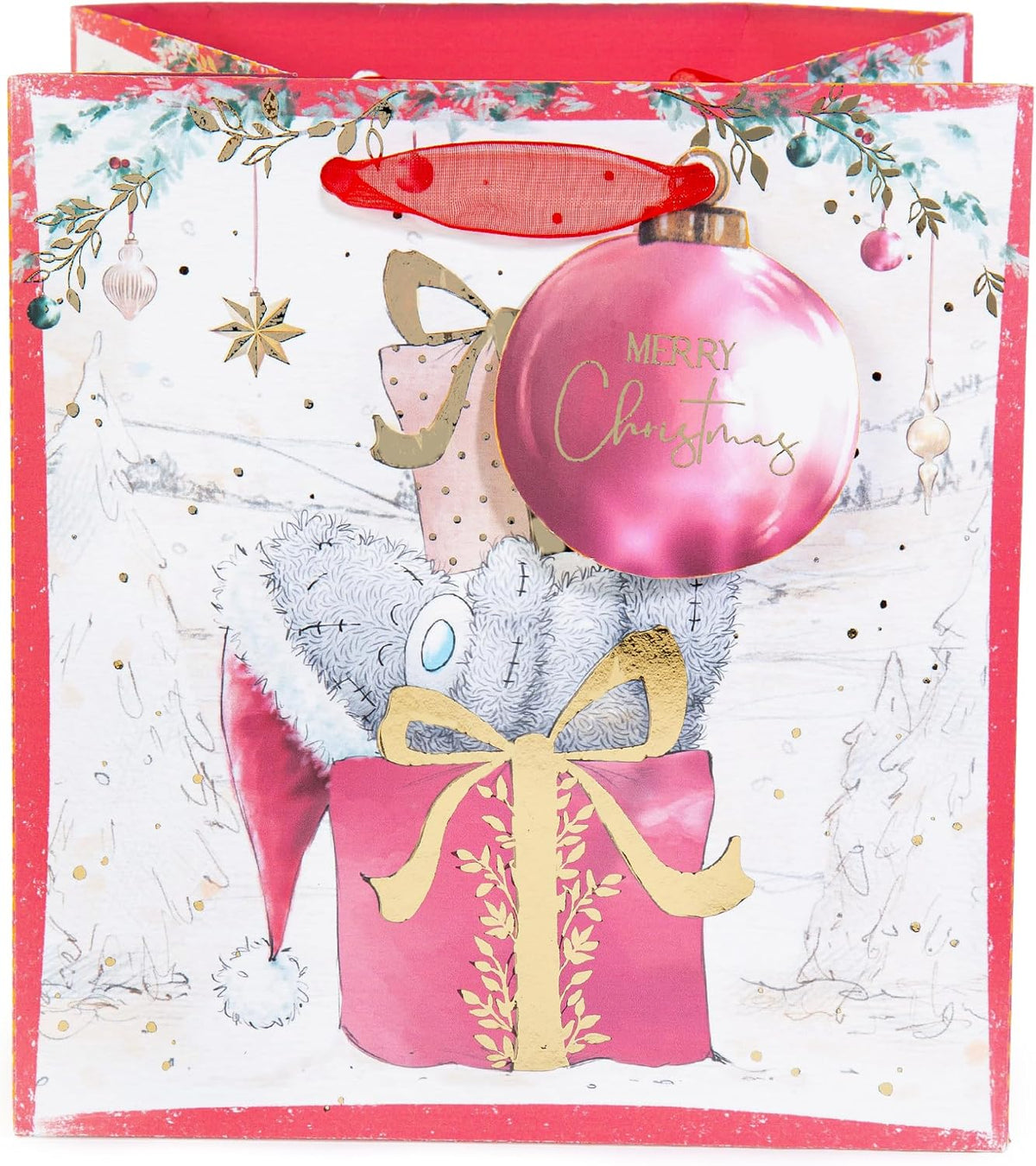 Me To You Bear Peeking Out Through Present Christmas Small Sized Gift Bag