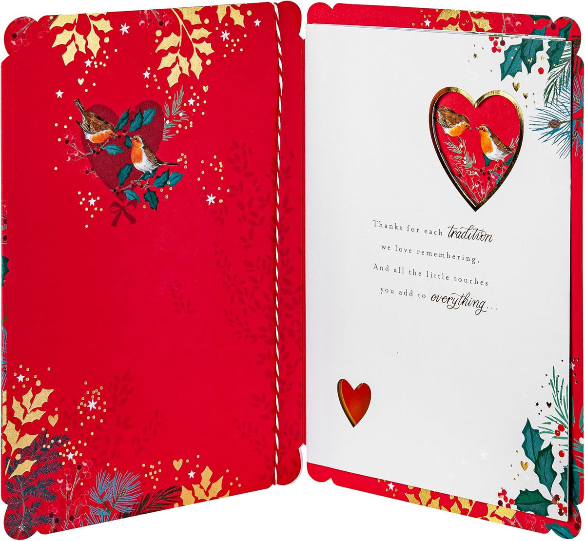 Robin and Winter Florals Design Mum and Dad Christmas Card