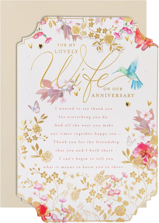 Pink Traditional Floral Design with Heartfelt Verse Wife Anniversary Card