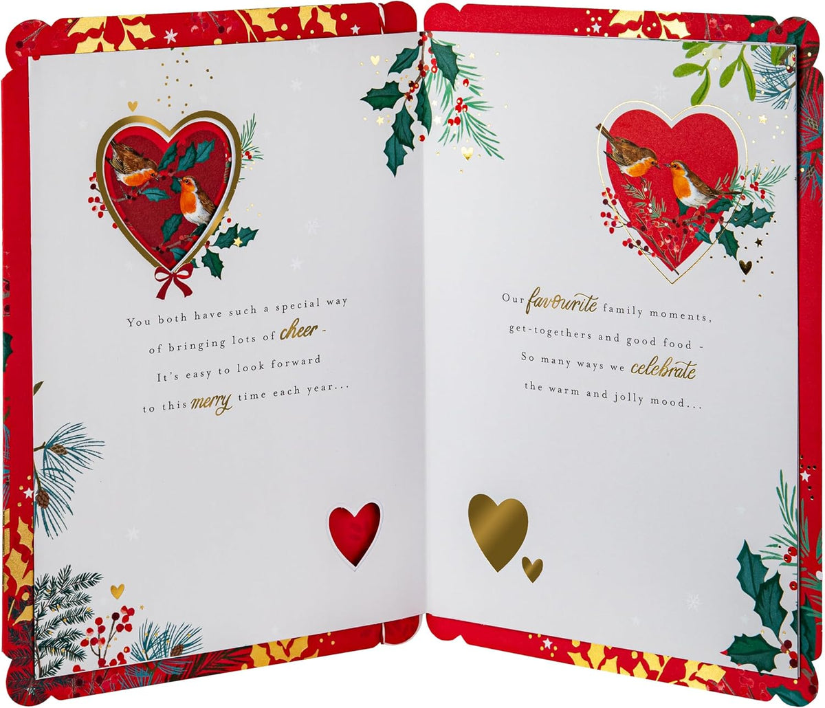 Robin and Winter Florals Design Mum and Dad Christmas Card
