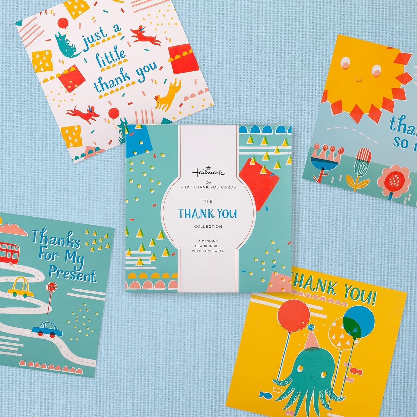 Kids' Multipack of 20 in 4 Cute Designs Thank You Cards