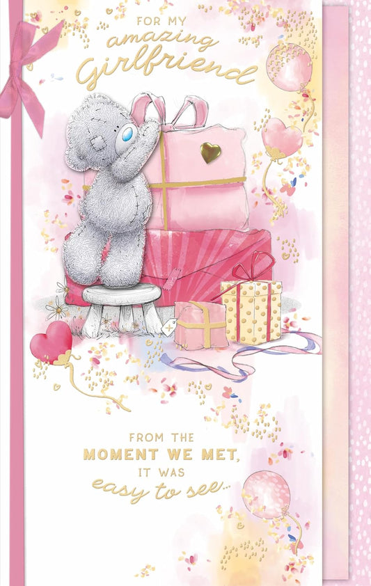 Tatty Teddy with Gifts 'For My Amazing Girlfriend' Luxury Hand Finished Birthday Card With Bow