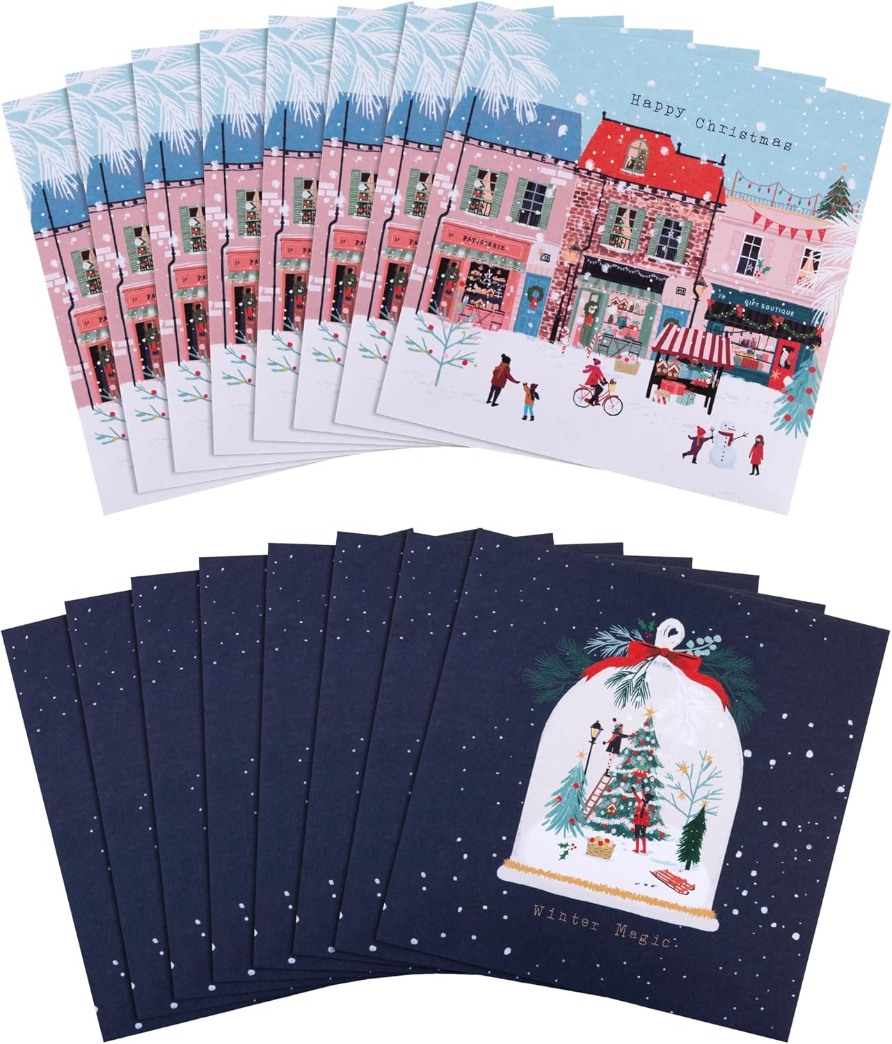 Street Scene & Snow Globe 16 Pack 2 Designs Charity Christmas Cards