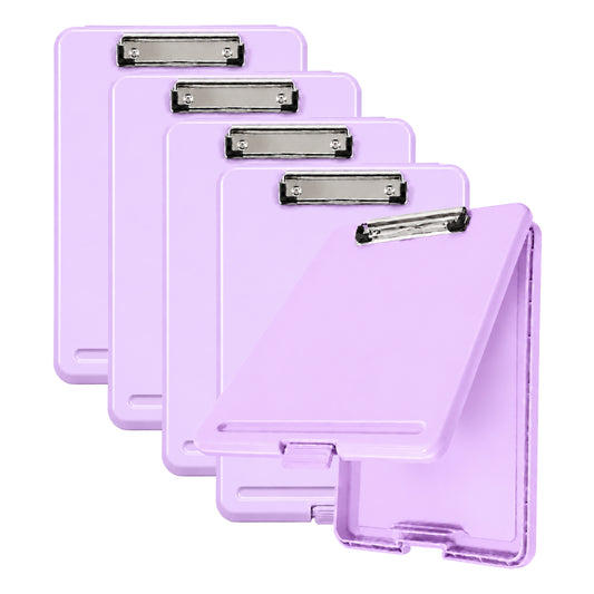 Pack of 5 A4 Pastel Purple Plastic Clipboard Box File - Storage Filing Case