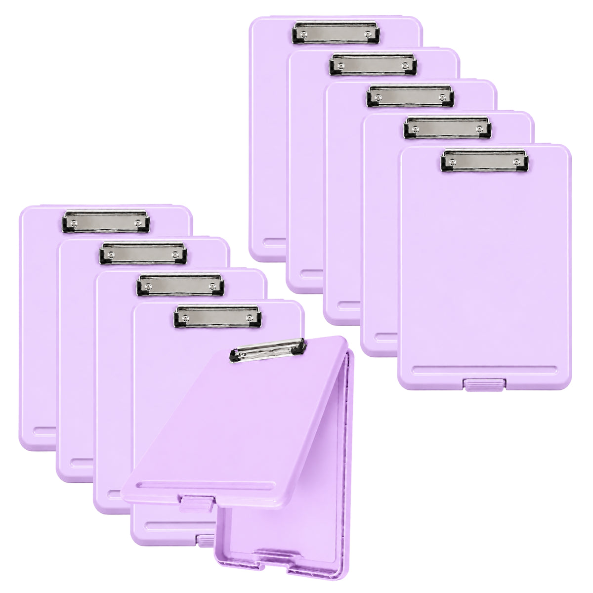 Pack of 10 A4 Pastel Purple Plastic Clipboard Box File - Storage Filing Case