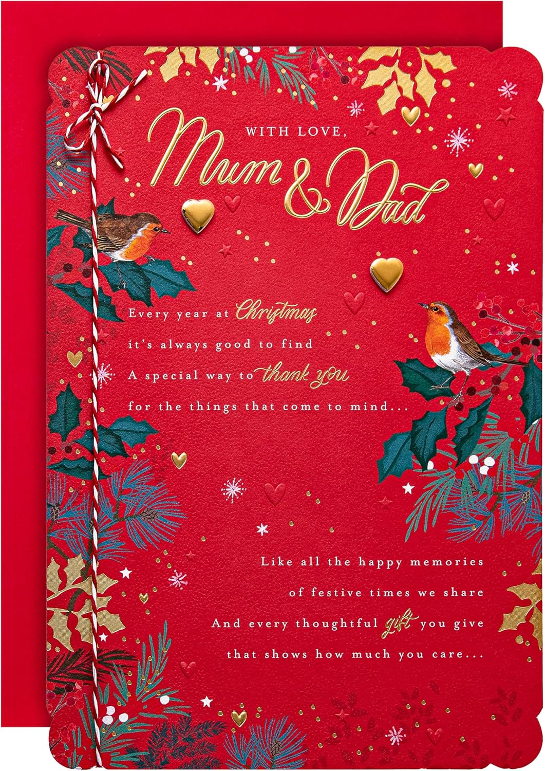 Robin and Winter Florals Design Mum and Dad Christmas Card