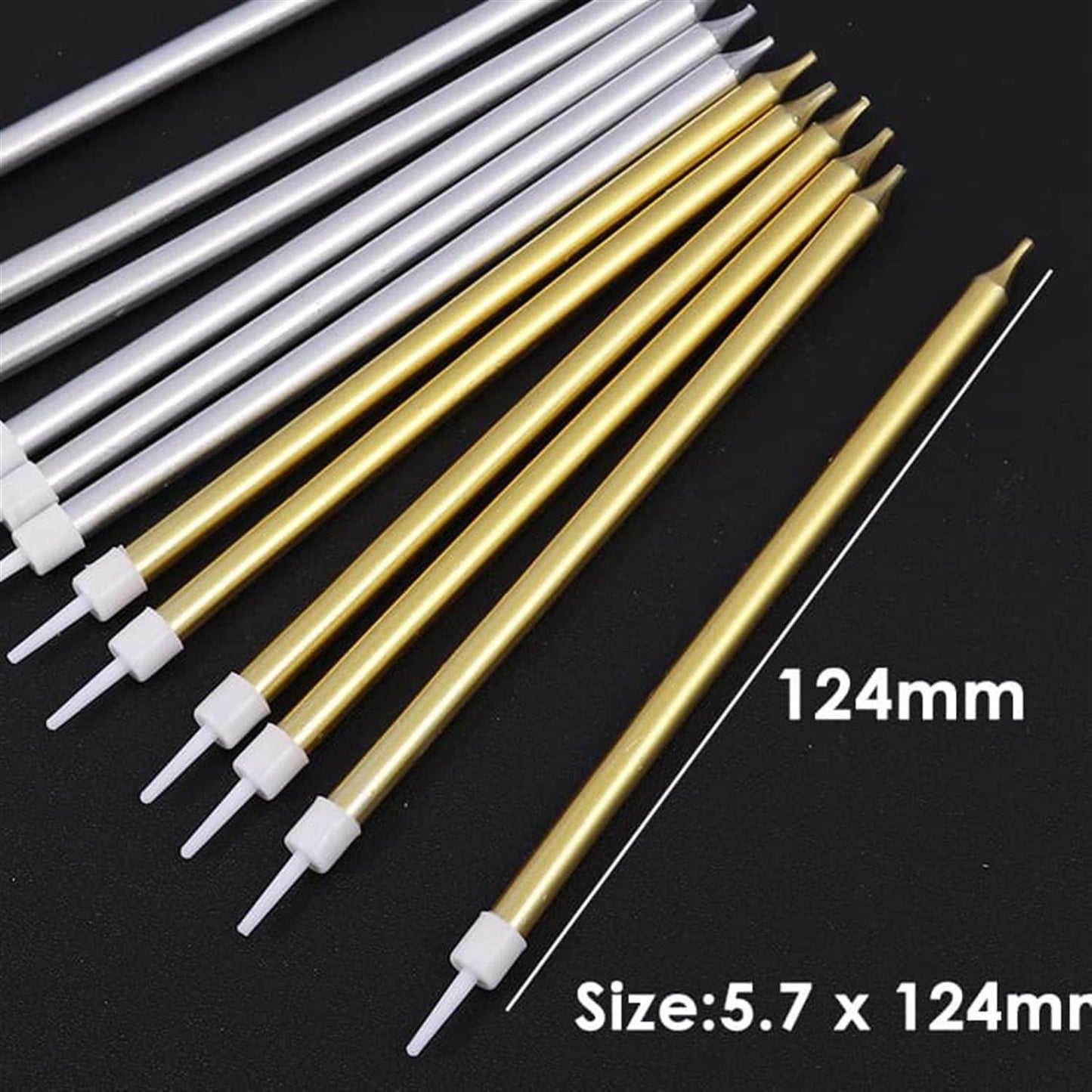 Pack of 12 Golden and Silver Smokeless Birthday Cake Candles