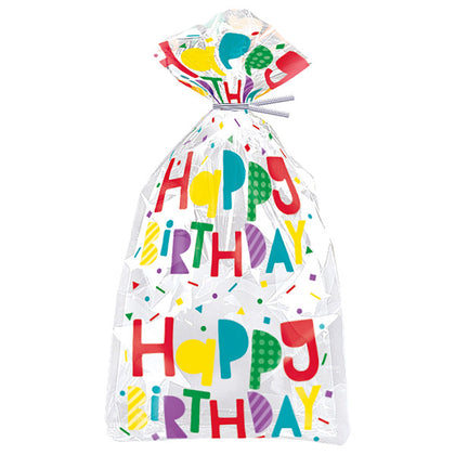 Pack of 20 Colorful Happy Birthday Cellophane Bags