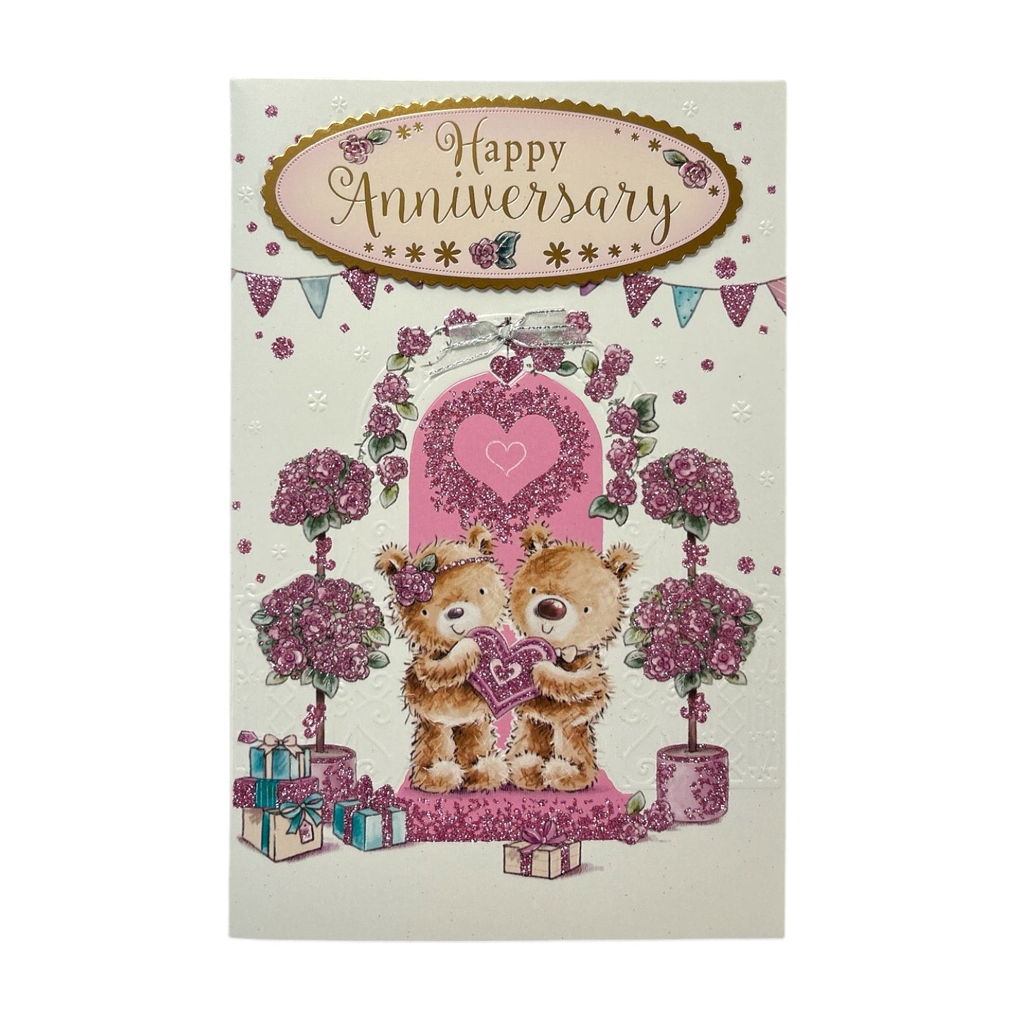 Lovely Couple Teddy Holding Heart Design Anniversary Card