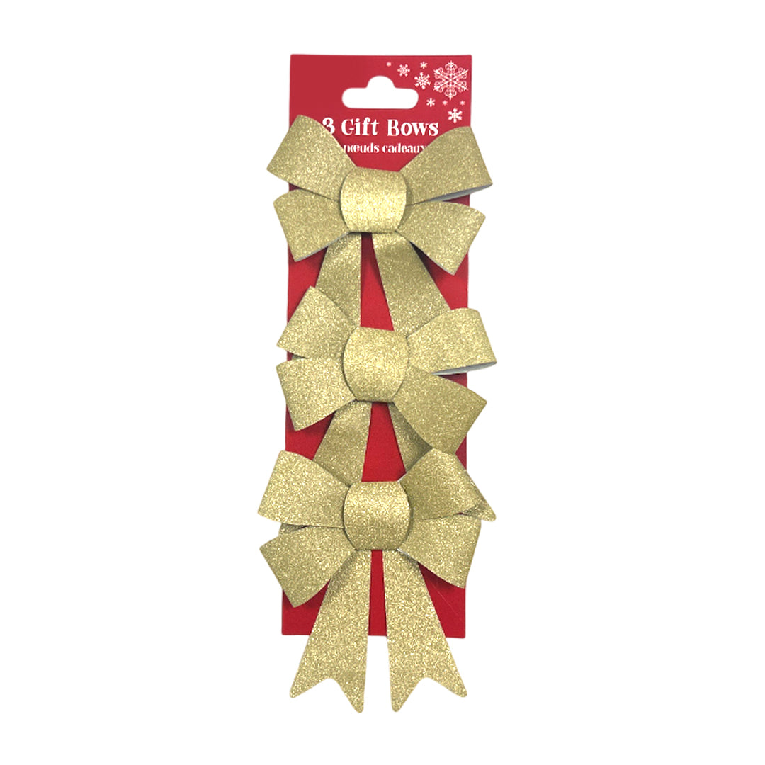 Pack of 3 Christmas Gold Present Gift Bows