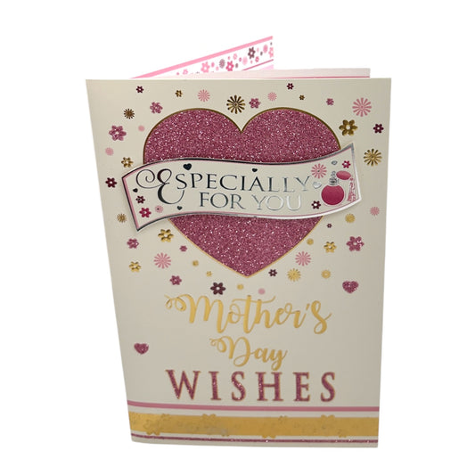 Especially For You Glitter Heart Design Open Mother's Day Card
