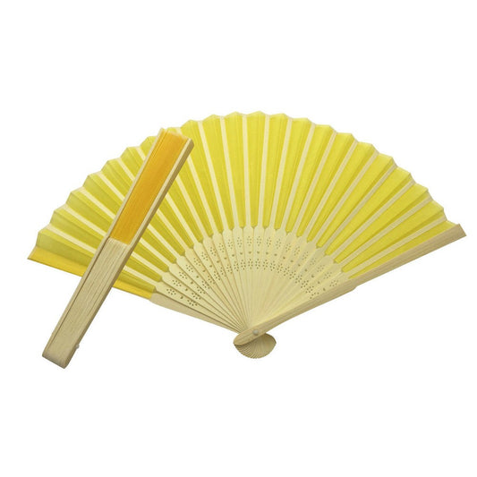 Yellow Paper Foldable Hand Held Bamboo and Wooden Fan - Summer, Wedding, Chinese
