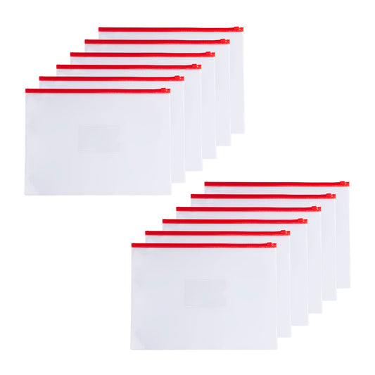 Pack of 12 A3 Clear Zippy Bags with Red Zip
